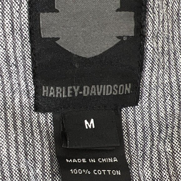 HARLEY-DAVIDSON Black Label Button Up Work Shirt Gray Stripe Sz M EUC - Picture 5 of 6